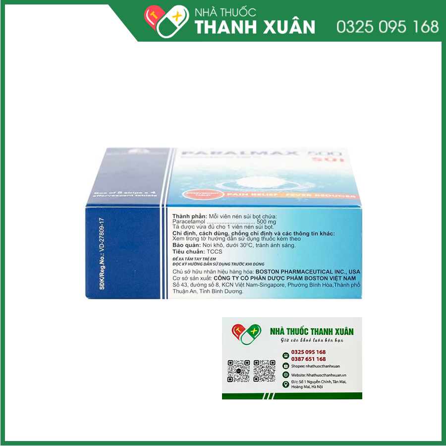 Paralmax 500 Sủi thuốc giảm đau hạ sốt